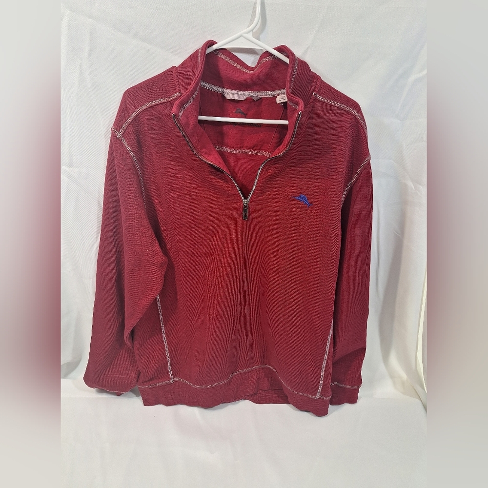 Tommy Bahama Men's Mock Neck Pullover Sweater Red Size Large Pima Cotton